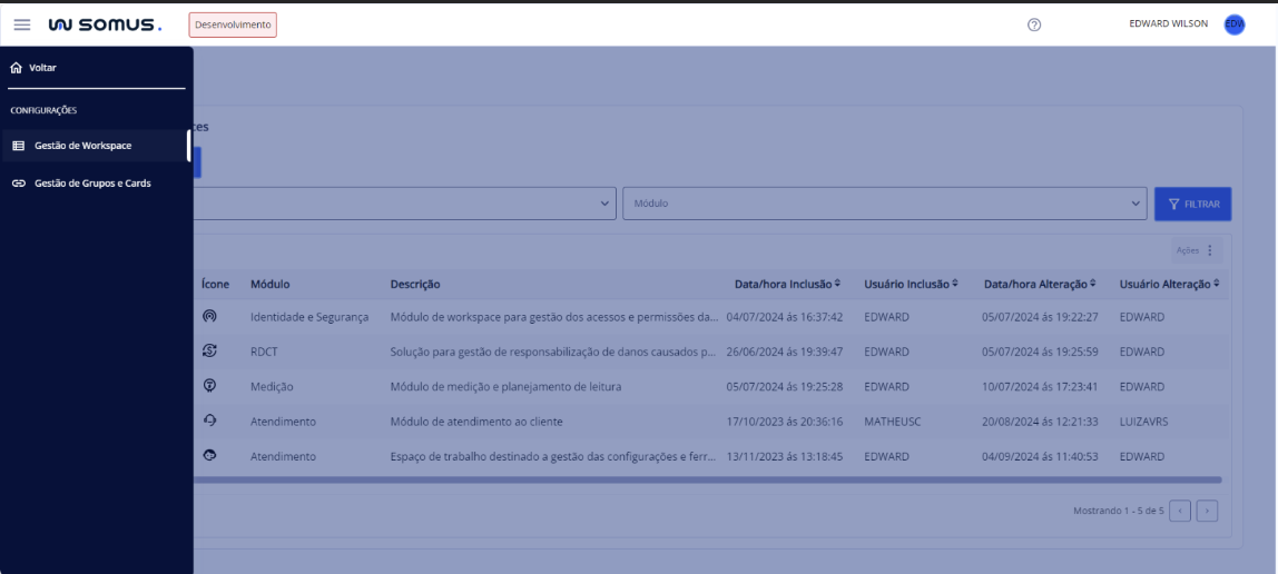 Menu - Item - Gestão de Workspace