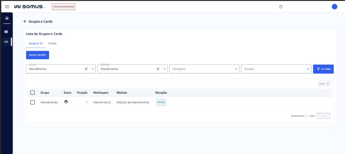 Filtro Aplicado - Tela Lista de Grupos